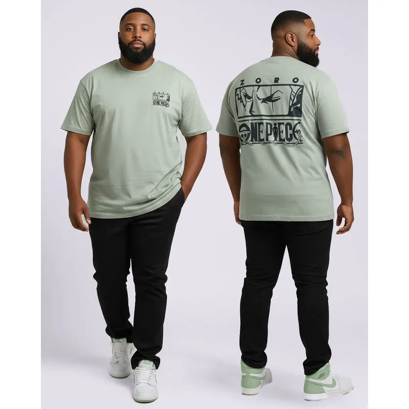 Camiseta Plus Size Masculina One Piece Estampa Frente e Costas Verde G1