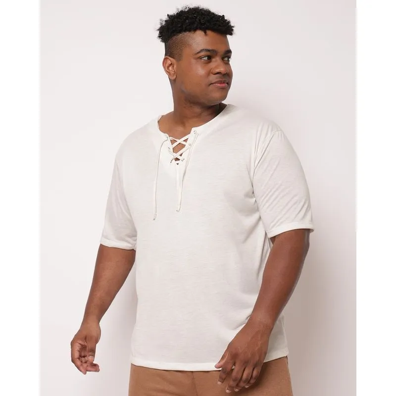 Bata Plus Size Masculina Algodão Manga Curta Cordão Off White G1