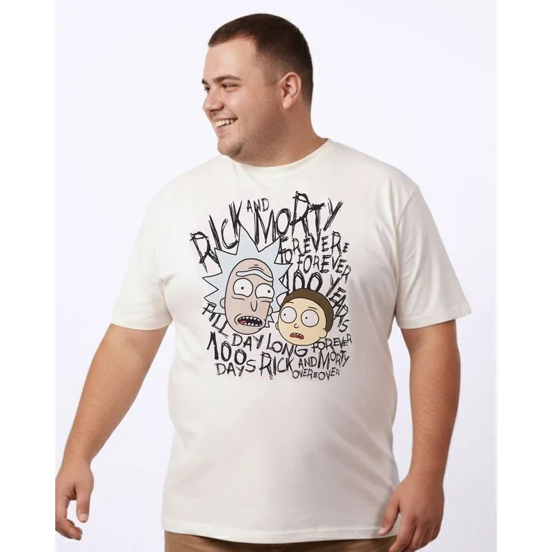 Camiseta Plus Size Masculina Algodão Rick & Morty Off White G3