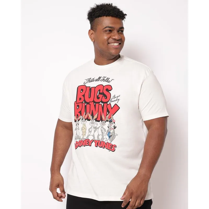 Camiseta Plus Size Masculina Algodão Looney Tunes Off White G2