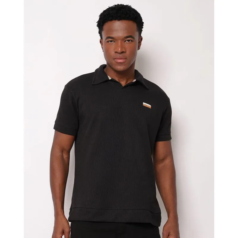Camisa Polo Masculina Gangster Texturizada Manga Curta Preta GG