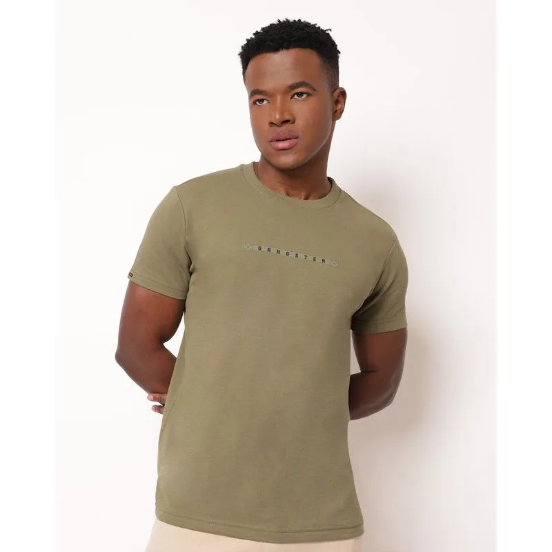 Camiseta Masculina Gangster Texturizada Manga Curta Verde P