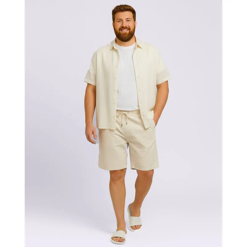 Bermuda Plus Size Masculina Reta Linho com Bolsos Bege G3