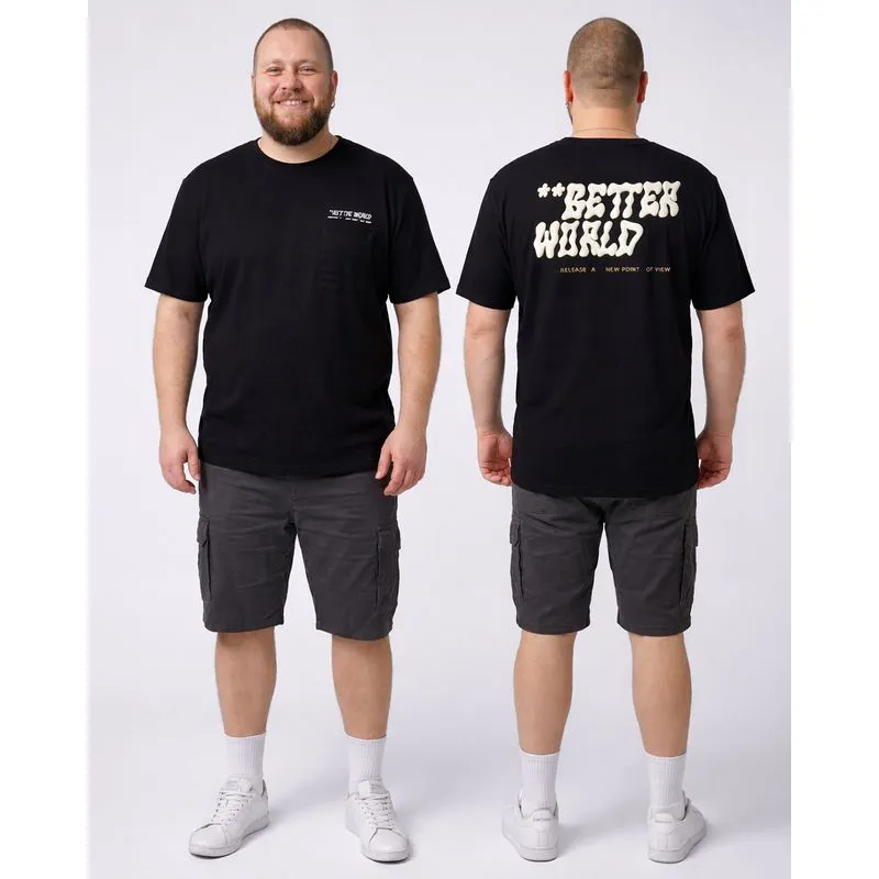 Camiseta Plus Size Masculina Texturizada com Bolso Frontal Manga Curta Preta G3
