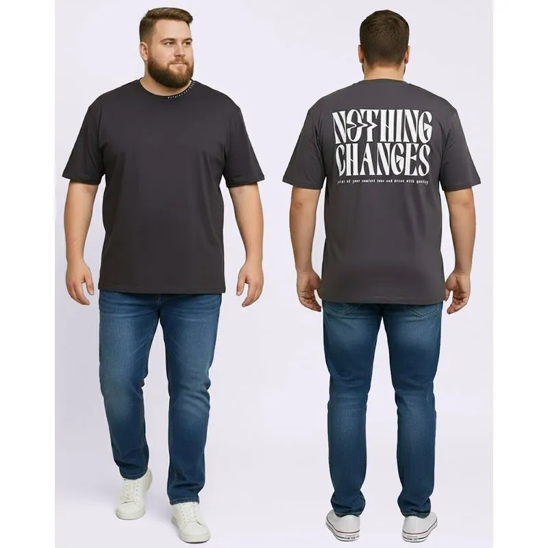Camiseta Plus Size Masculina Algodão com Estampa Costas Manga Curta Cinza G1