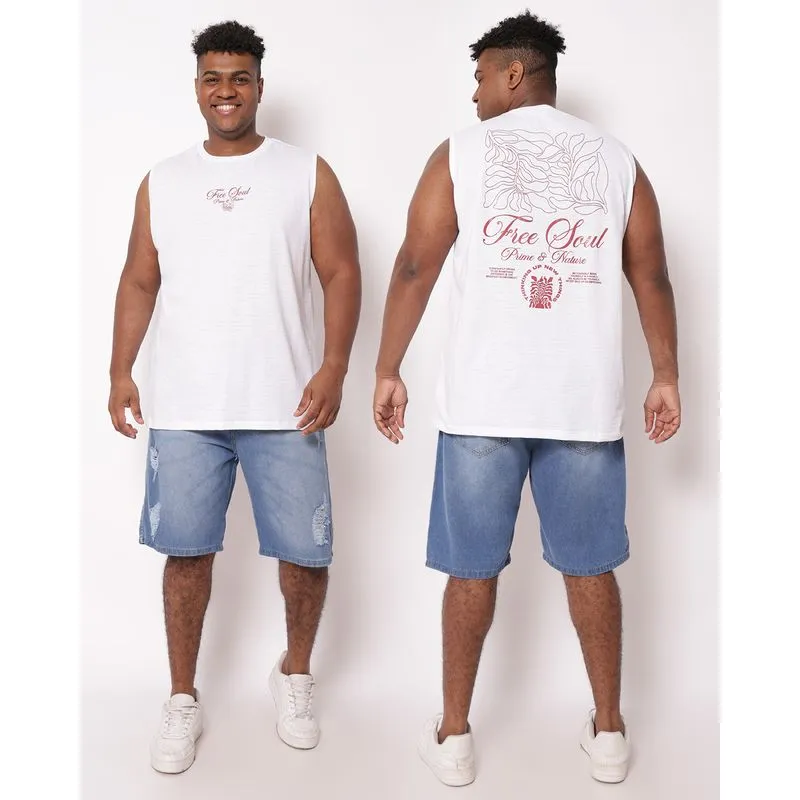 Regata Plus Size Masculina Estampa Frente e Costas Branca G3