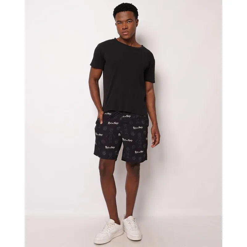 Bermuda Masculina Estampada Rick & Morty com Cordão Preta GG