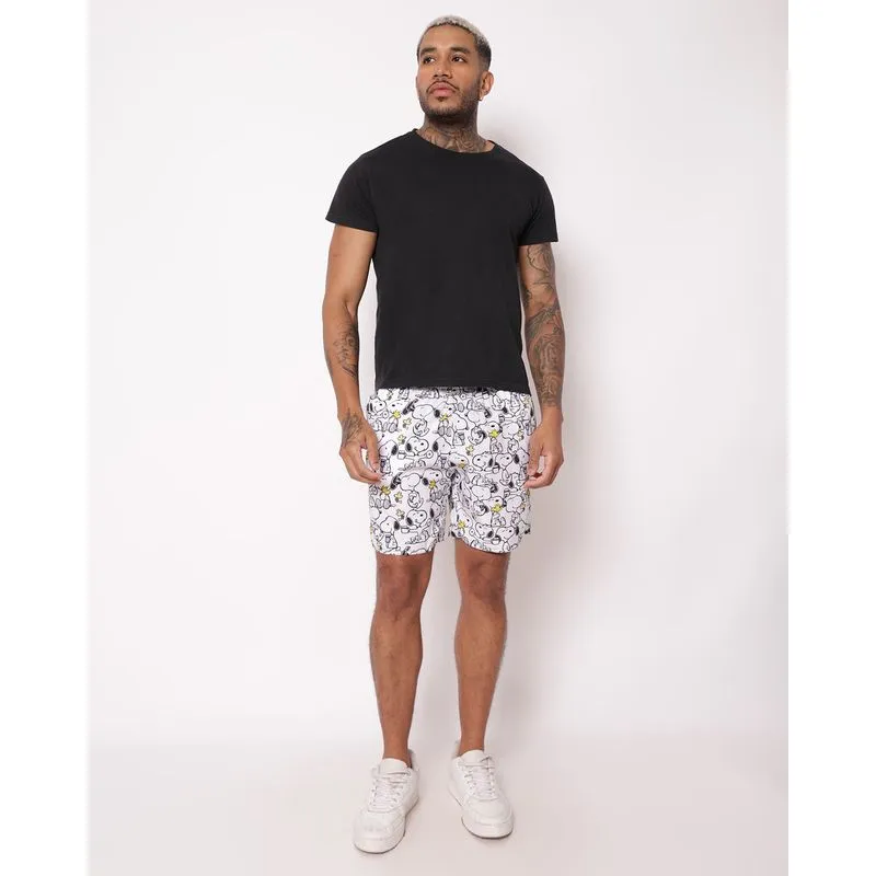 Bermuda Masculina Microfibra Estampada Snoopy Branca M