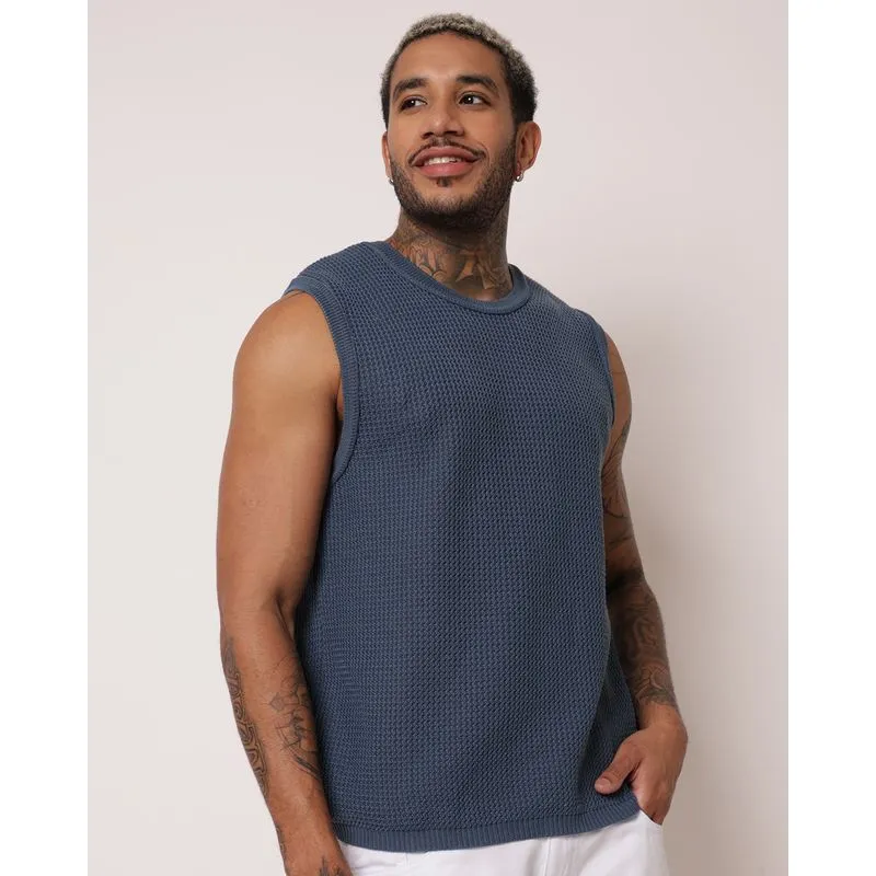 Regata Masculina em Tricô Azul P