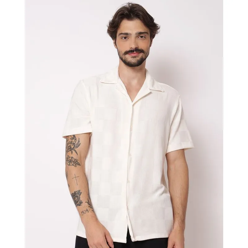 Camisa Masculina Tricô Maquinetado Estampa Jacquard Off White 2