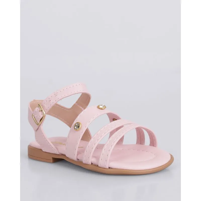 Sandália Bebê com Tiras Aplicação Strass Rosa 24