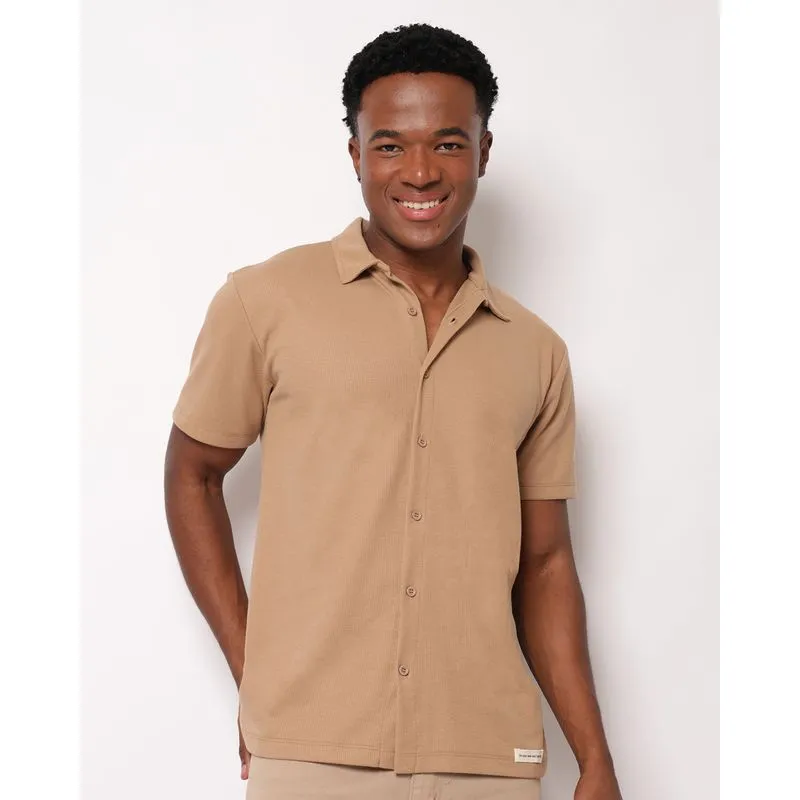 Camisa Masculina Texturizada Manga Curta Bege M