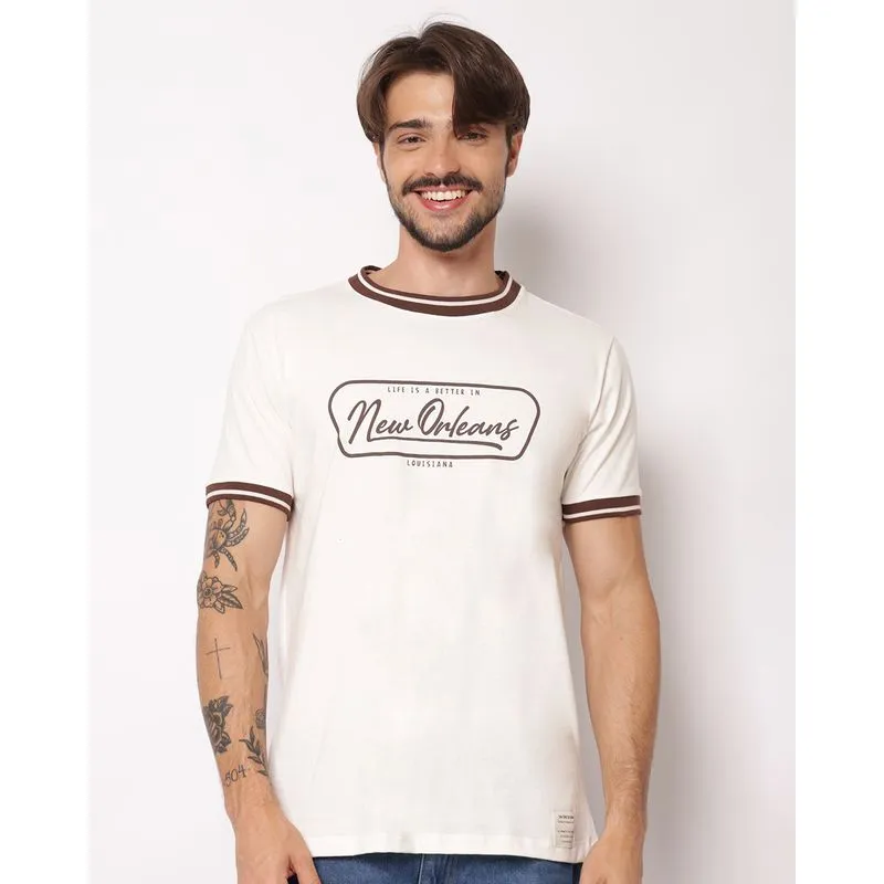 Camiseta Masculina Algodão Estampa New Orleans Manga Curta Off White GG