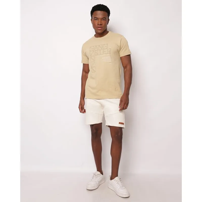 Bermuda Masculina Moletinho Reta com Recortes Bolsos Elástico Off White G