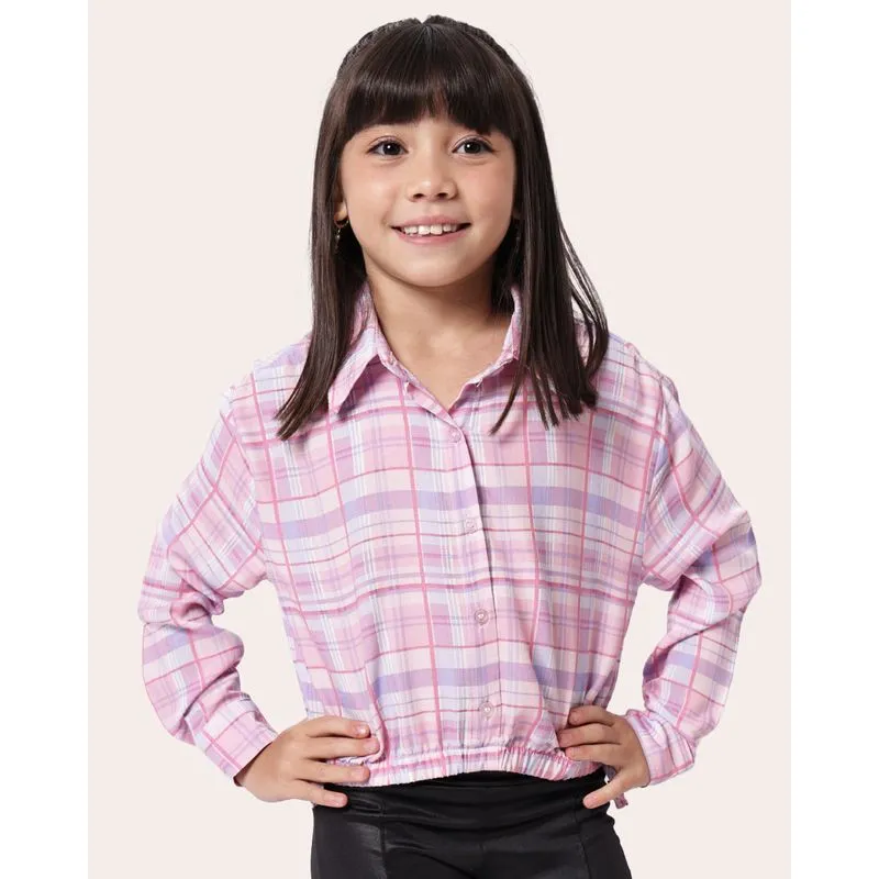 Camisa Infantil Viscose Berry & Co. Estampada Xadrez Manga Longa Rosa 6