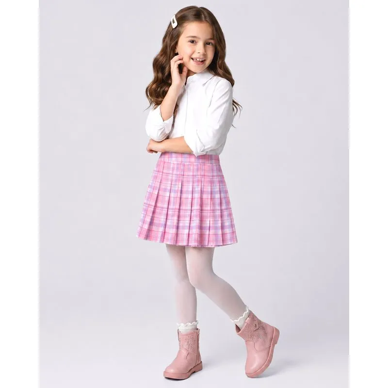 Saia Infantil Xadrez Evasê Viscose Berry & Co. Rosa 14