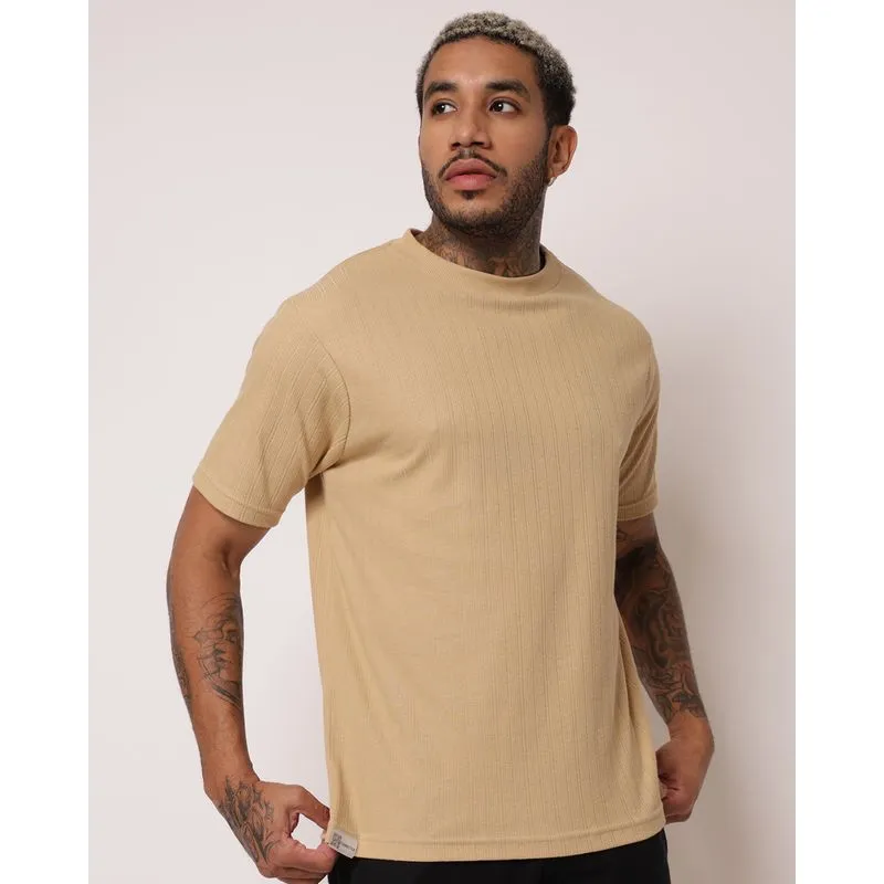 Camiseta Masculina Texturizada Manga Curta Bege GG