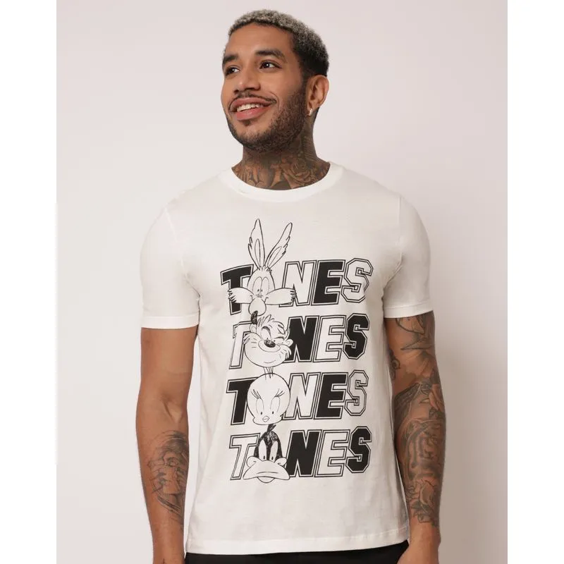 Camiseta Masculina Algodão Looney Tunes Off White G