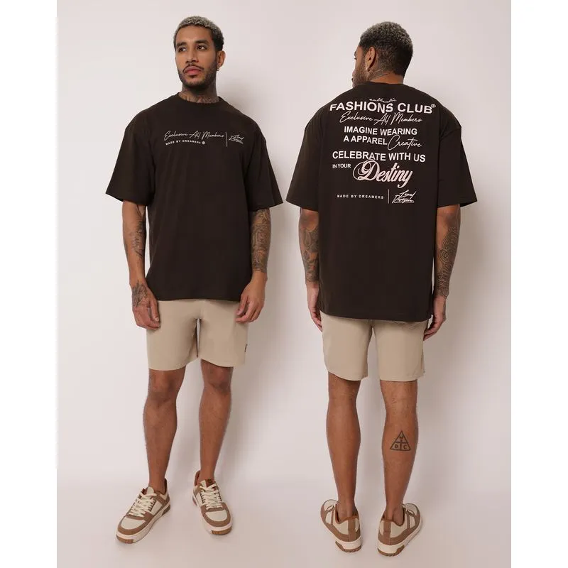 Camiseta Masculina Oversized Estampa Frente e Costas Marrom GG