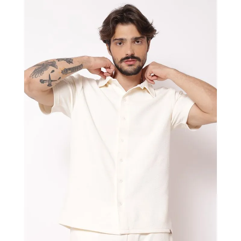 Camisa Masculina Texturizada Estampa Jacquard Off White P