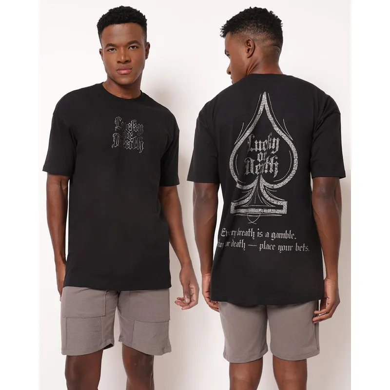 Camiseta Masculina Oversized Estampa Frente e Costas Preta G