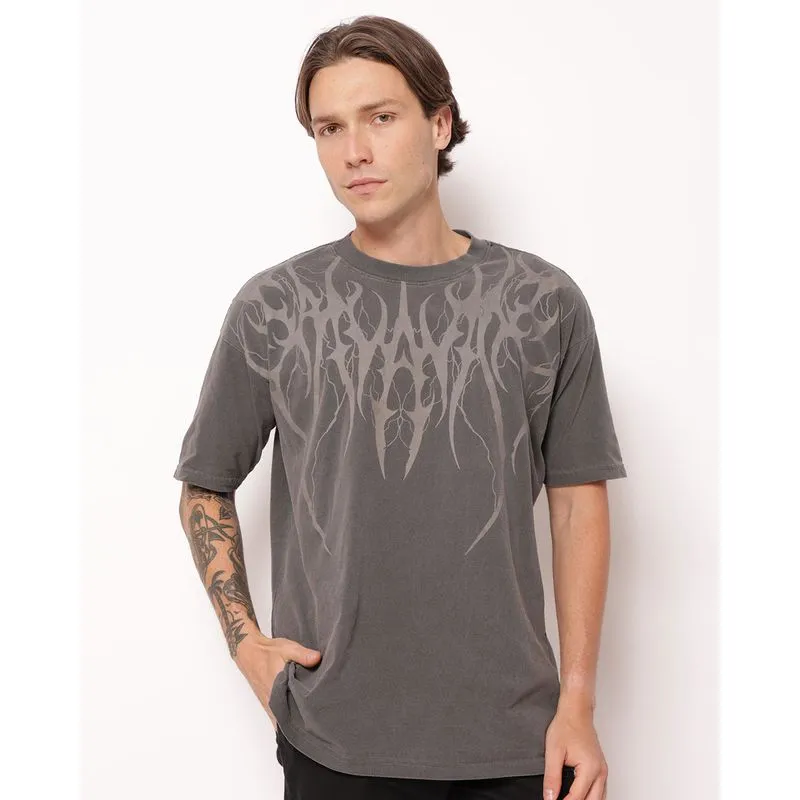 Camiseta Masculina Algodão Oversized Estampa Dark Cinza G