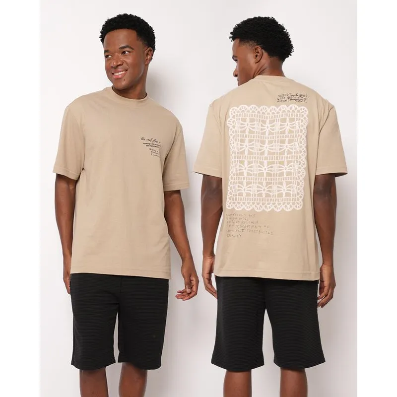 Camiseta Masculina Oversized Algodão Premium com Estampa Bege GG
