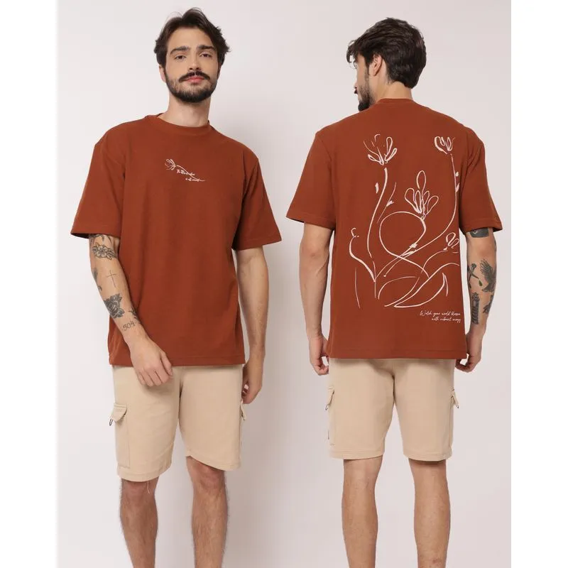 Camiseta Masculina Texturizada Moletinho com Estampa Terracota GG