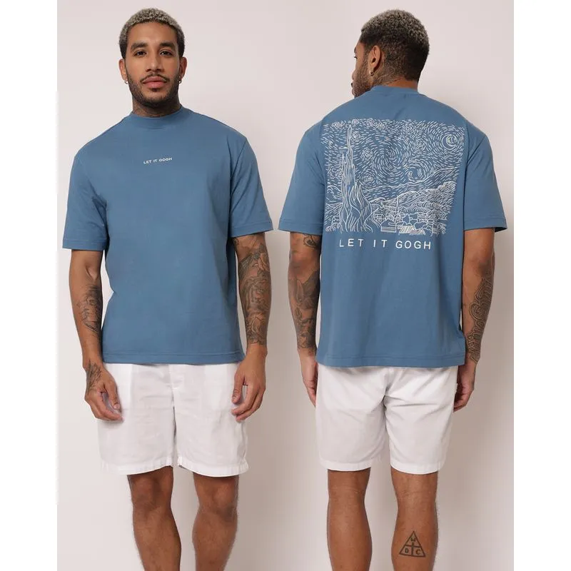 Camiseta Masculina Algodão com Estampa Frente e Costas Azul M