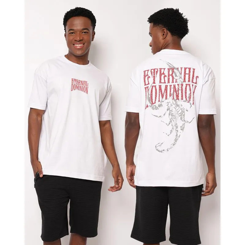 Camiseta Masculina Oversized Algodão Estampa Frente e Costas Branca P