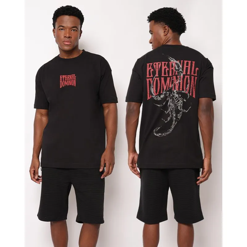 Camiseta Masculina Oversized Algodão Estampa Frente e Costas Preta G