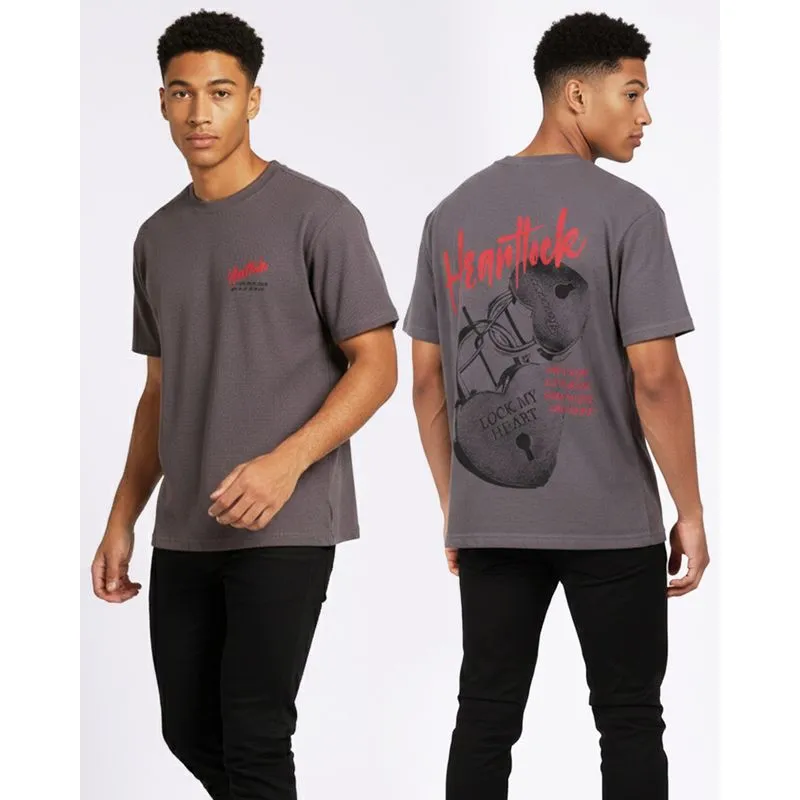 Camiseta Masculina Texturizada Estampa Frente e Costas Cinza P