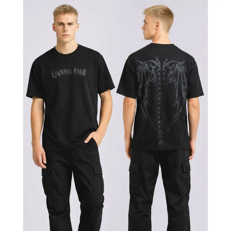 Camiseta Masculina Texturizada com Estampa Dark Frente e Costas Preta M