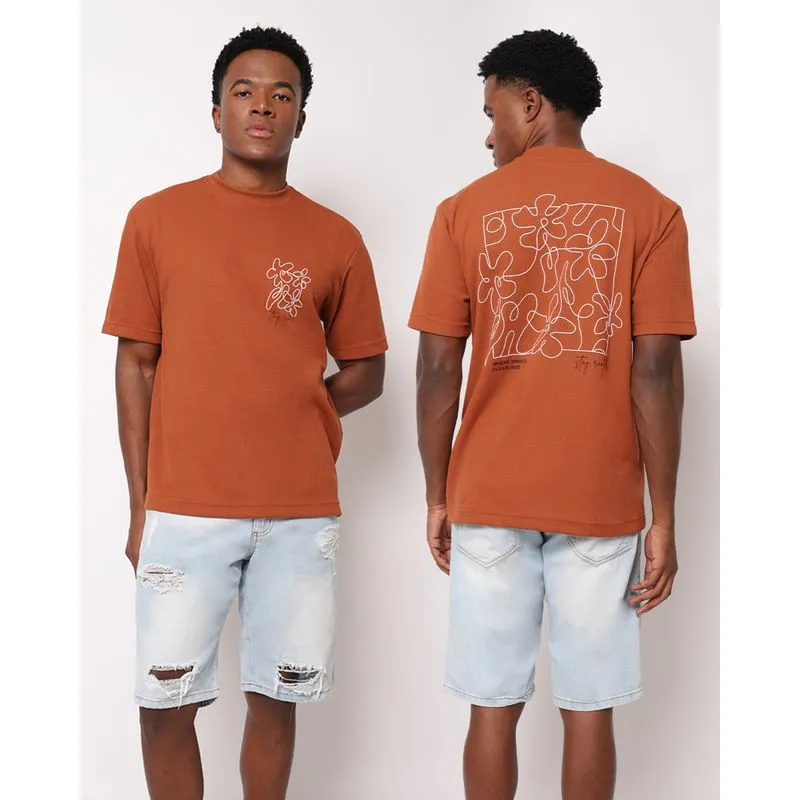 Camiseta Masculina Oversized Texturizada com Estampa Terracota P