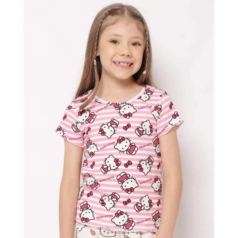 Camiseta Infantil Hello Kitty Canelada Estampada Rosa 6