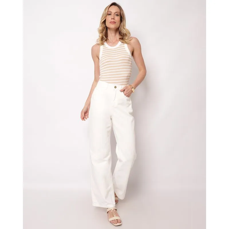 Calça Sarja Feminina Wide Leg com Bolsos Off White 44