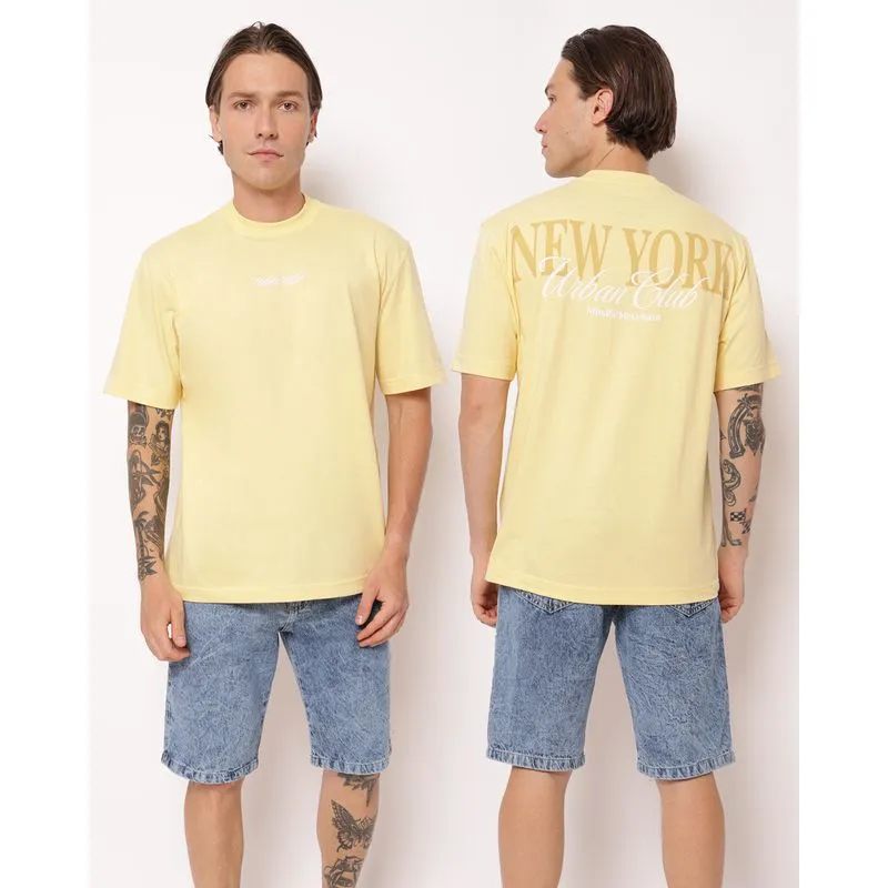 Camiseta Masculina Algodão Estampa Frente e Costas Amarela GG