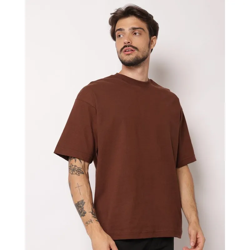 Camiseta Masculina Box Algodão Básica Marrom GG