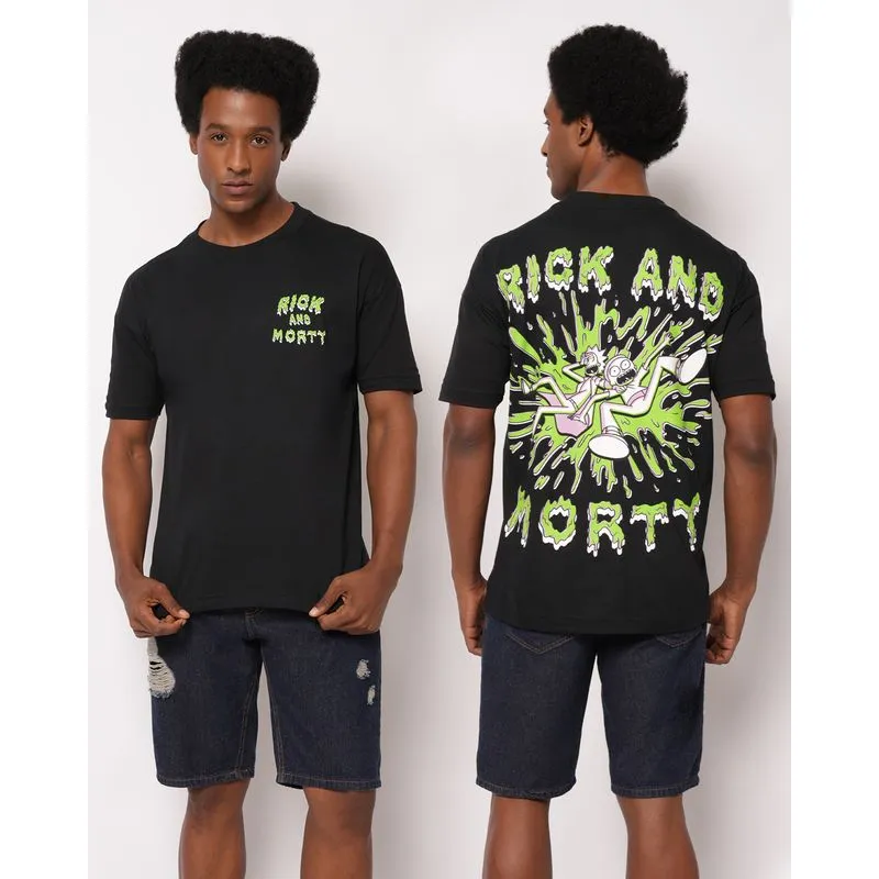 Camiseta Masculina Algodão Rick And Morty com Estampa Preta GG