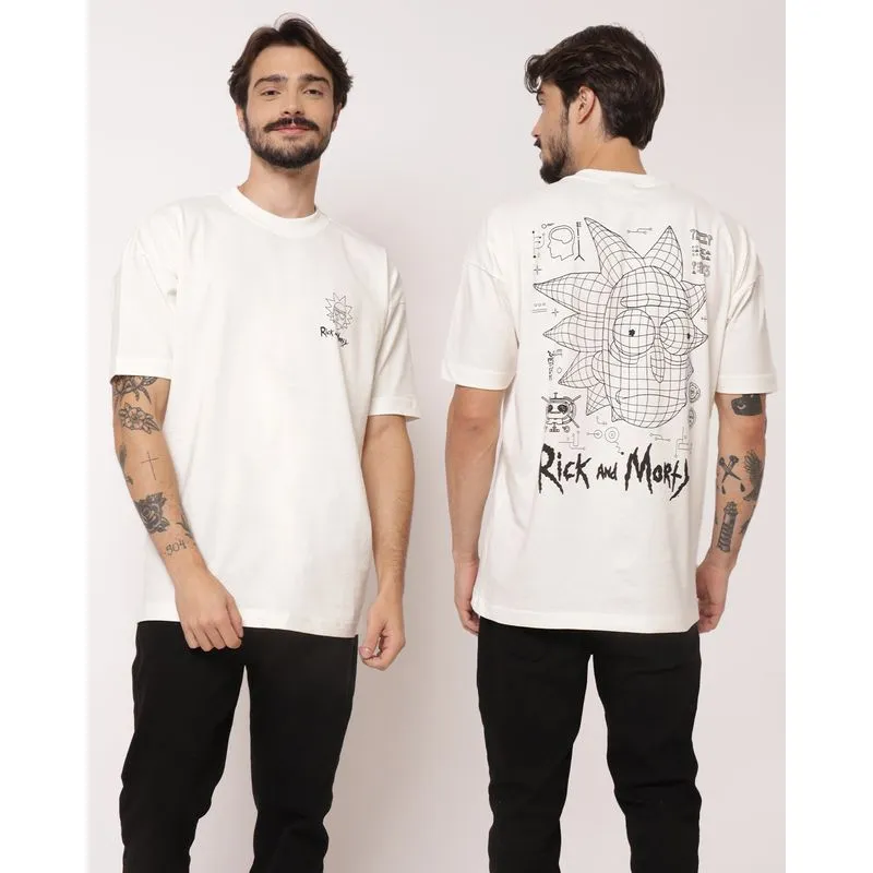 Camiseta Masculina Algodão Oversized Rick and Morty Off White M