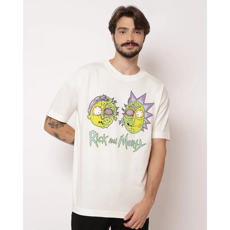 Camiseta Masculina Algodão Oversized Rick and Morty Off White GG