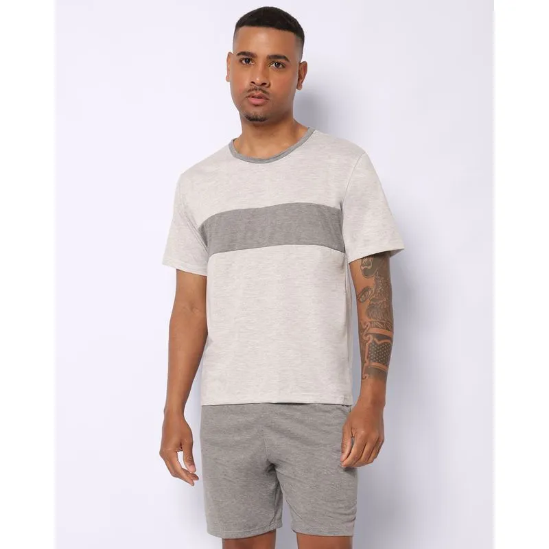 Pijama Masculino Curto com Recorte Cinza G