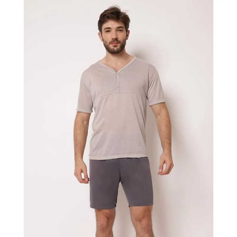 Pijama Masculino Curto Gola Portuguesa Cinza G
