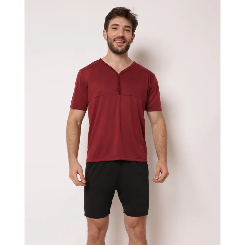 Pijama Masculino Curto Gola Portuguesa Vinho G