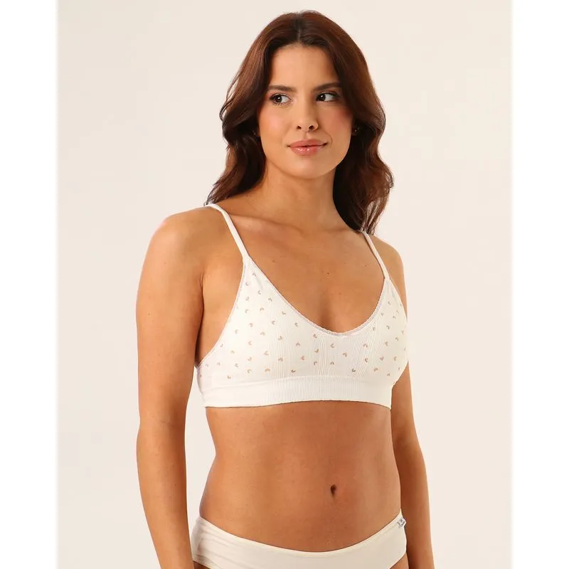 Sutiã Top Feminino Sem Costura Estampado Texturizado Off White G