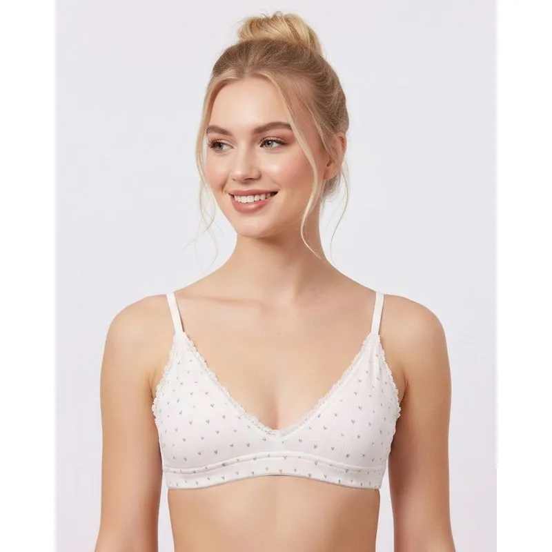 Sutiã Top Feminino Estampado Corações com Alça Ajustável Branco M
