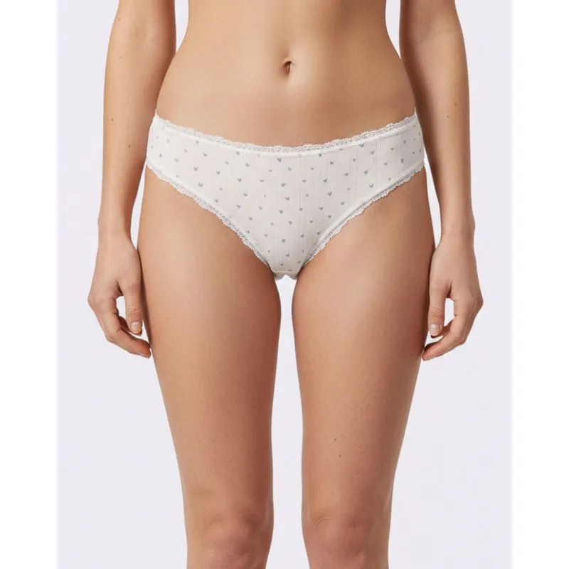 Calcinha Feminina Canelada Estampada Corações Branca M