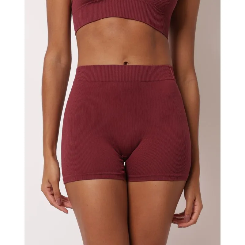 Calcinha Boy Short Feminina Sem Costura Canelada Vinho M
