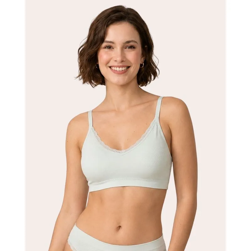 Sutiã Top Feminino Sem Costura Bojo Removível Renda Azul P