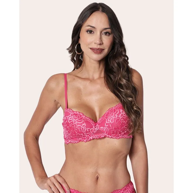Sutiã Feminino com Base e Bojo Rendado Rosa 48